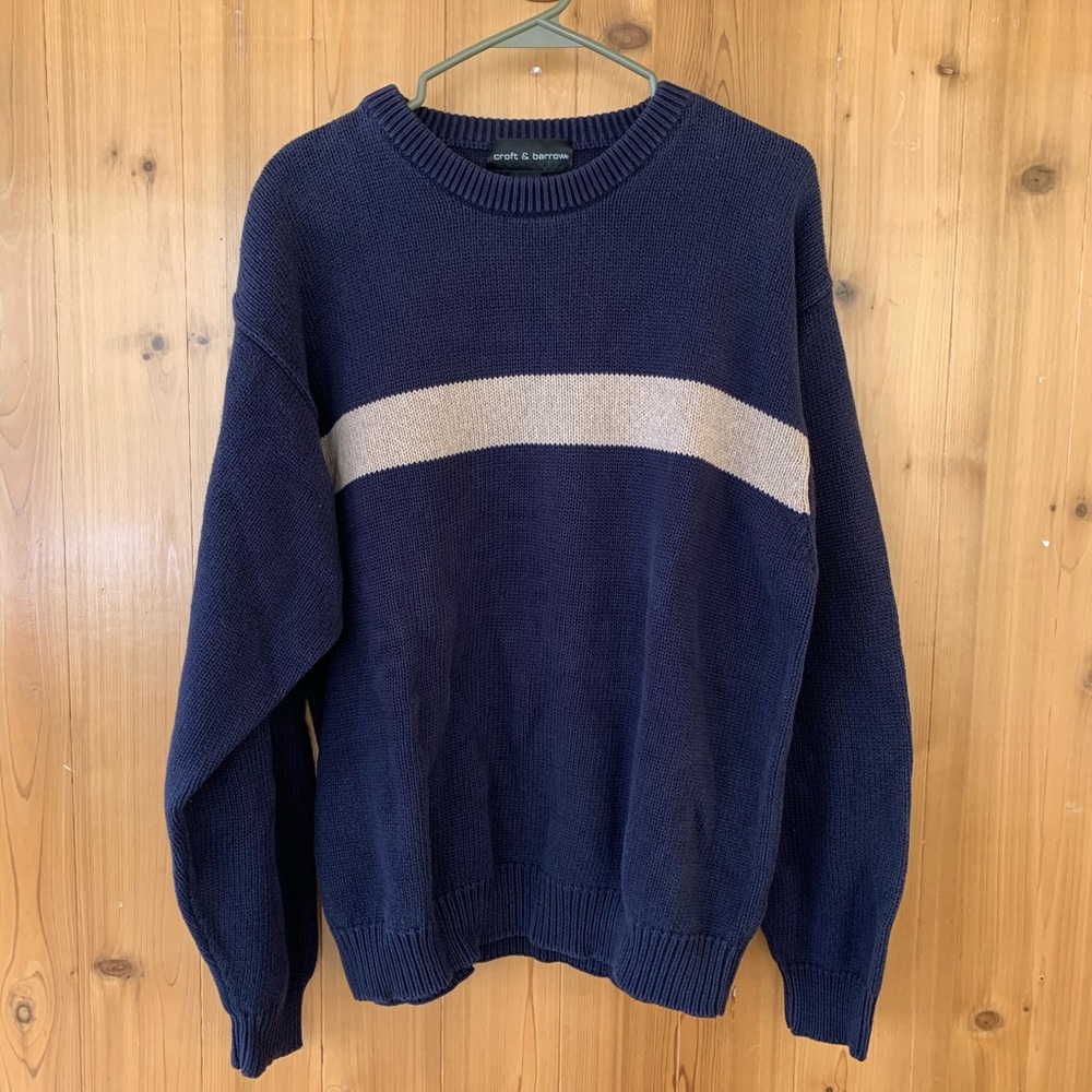croft & barrow vtg navy sweater tan stripe ⚡️ large